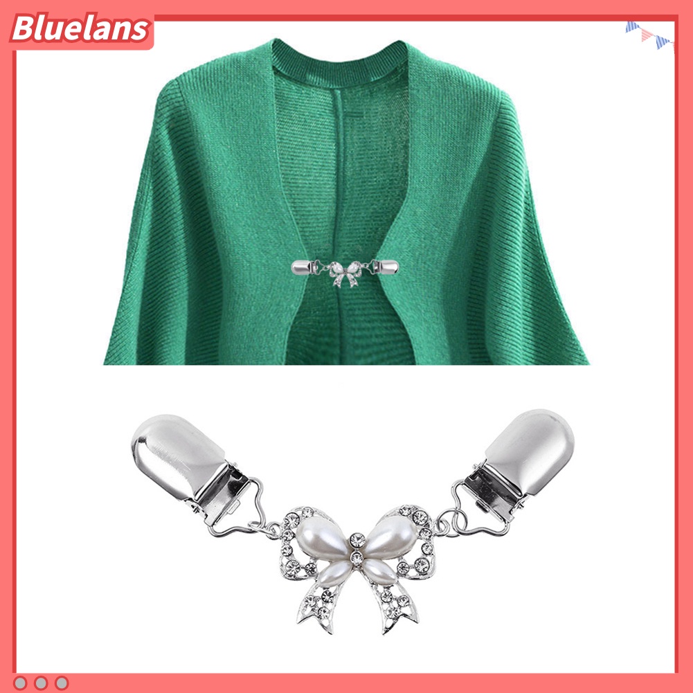 Bluelans Chic Women Rhinestone Inlaid Bowknot Cardigan Collar Clip Dress Shawl Clasp Pin