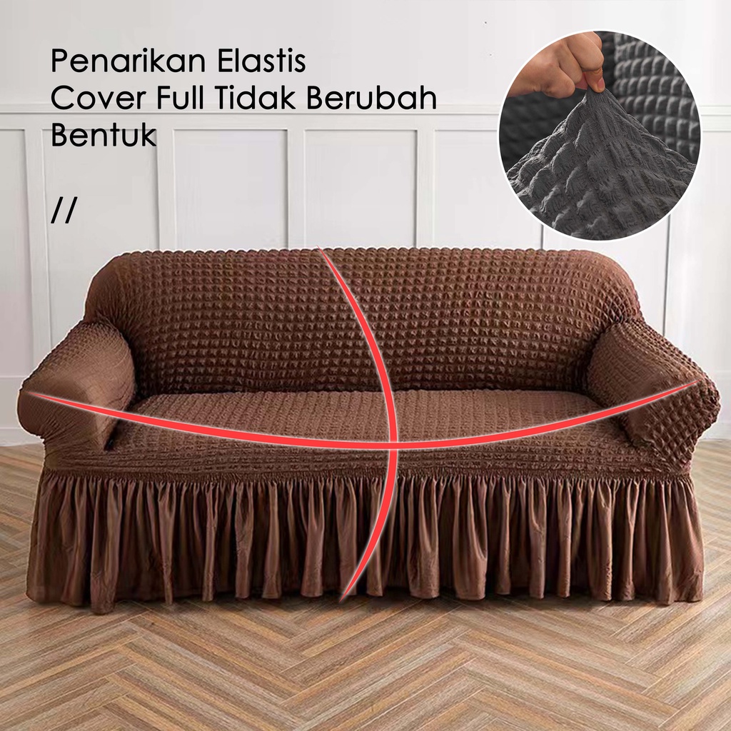 Rindu.Star Sarung Sofa Cover Sofa  Elastic Sofa Cover With Skirt Stretch / Sarung Alas Penutup Sofa Renda Elastis Corak Motif