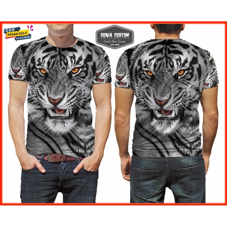 Kaos Pria Harimau || Baju Motif Harimau Putih Fullprint