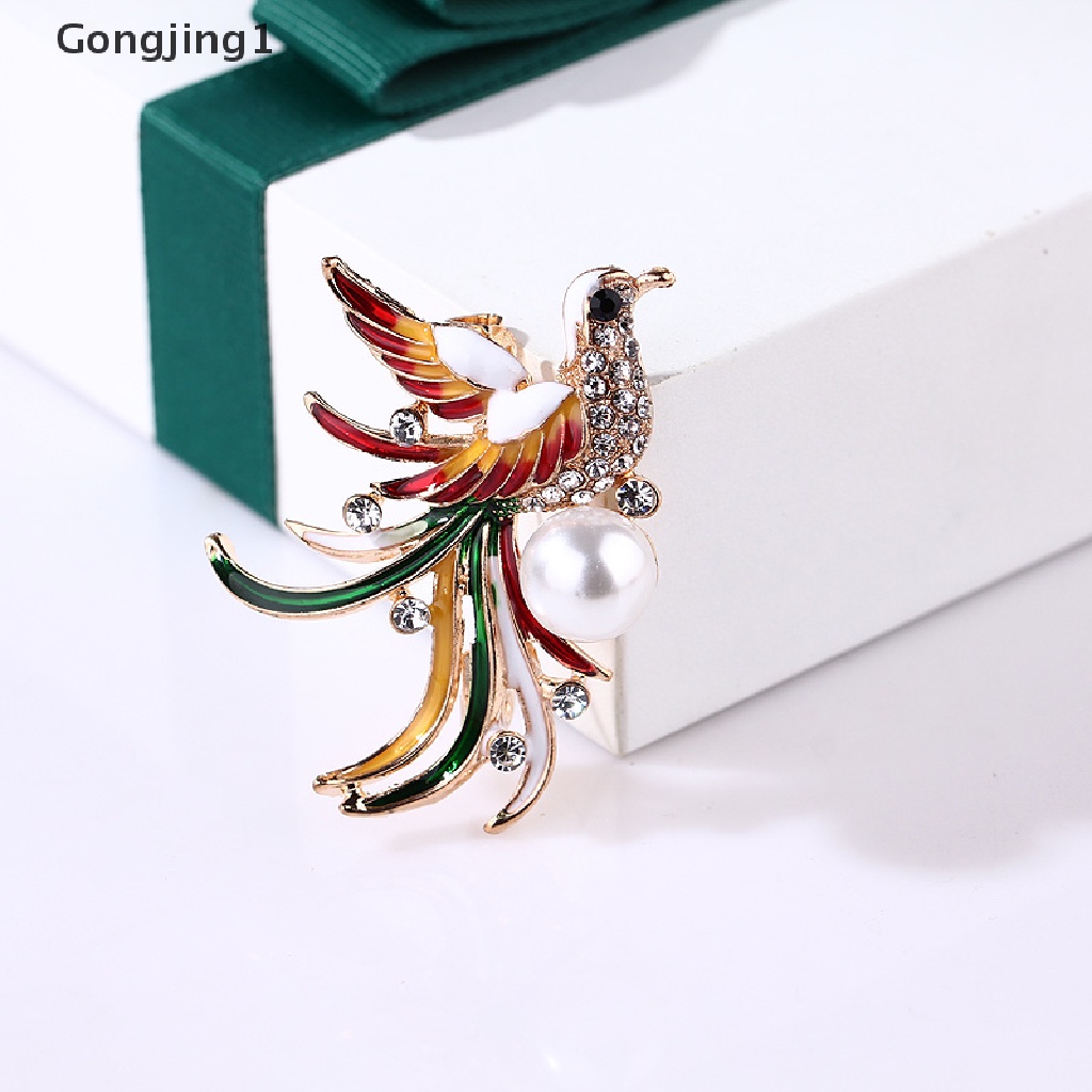 Gongjing1 Bros Pin Bentuk Burung Phoenixburung Hantuburung Flamingo Aksen Kristal Untuk Wanita