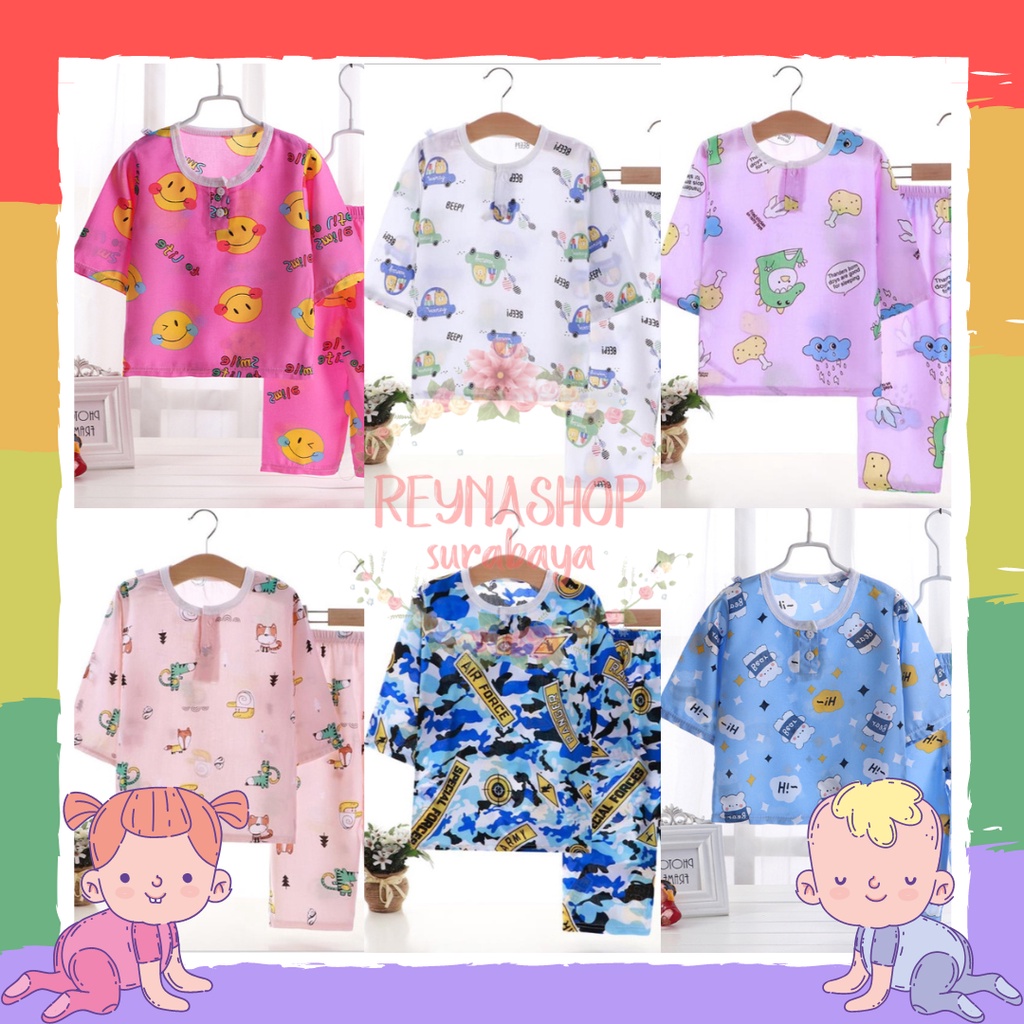 (JN-JS) Setelan Katun Rayon Anak Cewek Cowok Motif Lucu Import