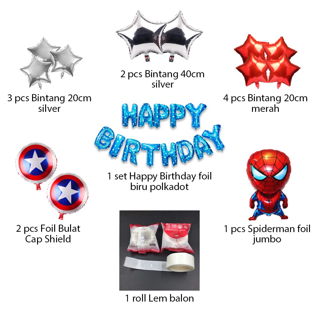 [PAKET] Kids BIRTHDAY Set SPIDERMAN BLUE Tiruan Dekorasi Backdrop Ulangtahun Anak