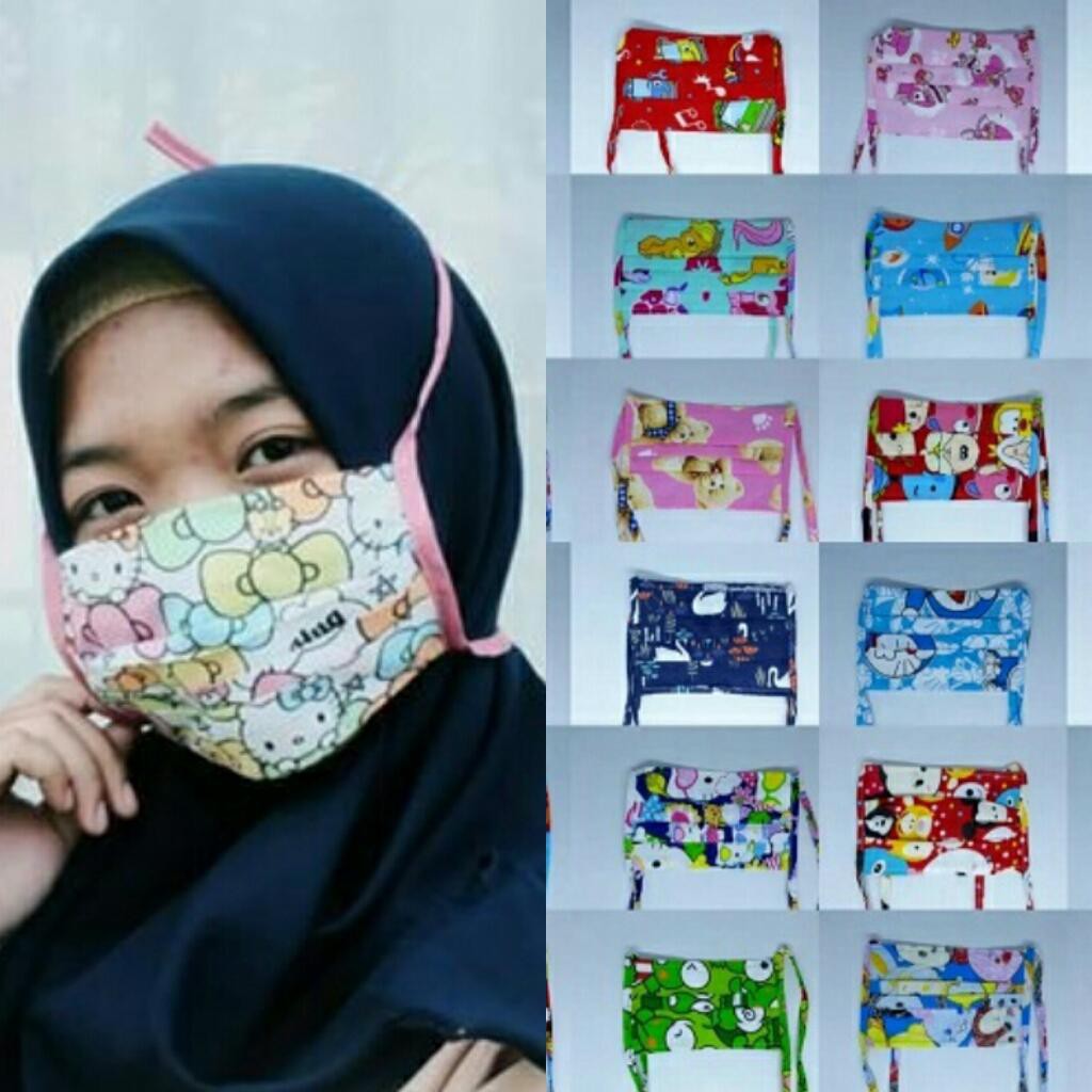 [MKH01] Masker Kain Hijab Karakter Murah Meriah - Motif Random / Masker Hijab Tali