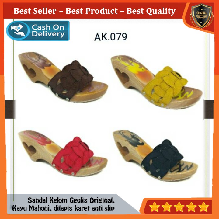 Kelom Gelis Wedges Sandal Wanita Terompah Sendal Kayu Modern, Kelom Geulis Model No AK079 COD