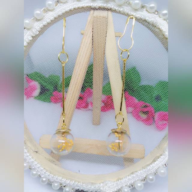 Anting hijab juntai bola bunga gold