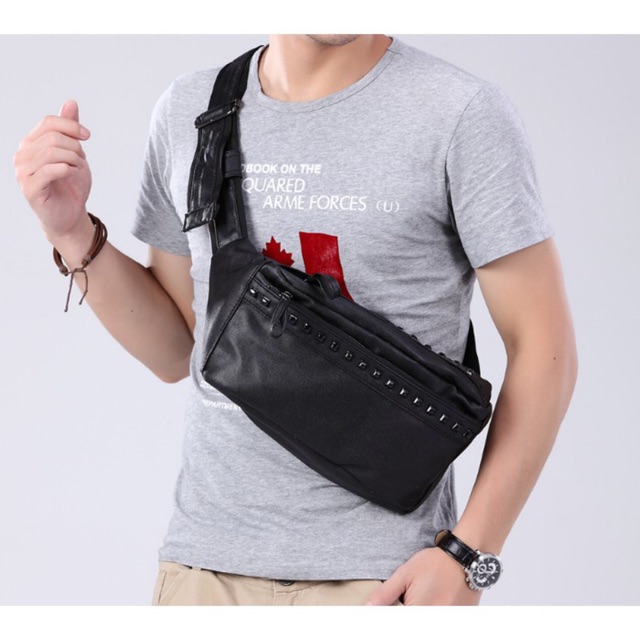 Tas Selempang Kulit Pria Wanita Waist Bag import 9002