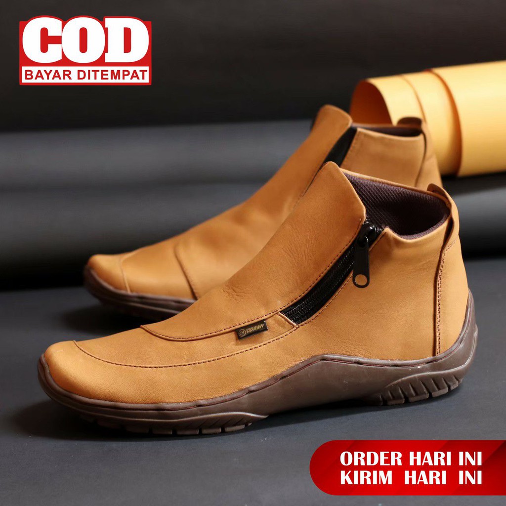 Sepatu Pria Casual Semi Boots Klasik Ori Kulit Asli | Sepatu Cowok Keren Santai Kerja Boot Formal