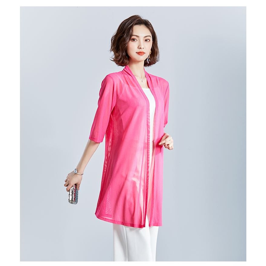 Cardigan Kardigan Panjang Katun Mesh Kuning Putih Biru Pink Import Korea TF35047
