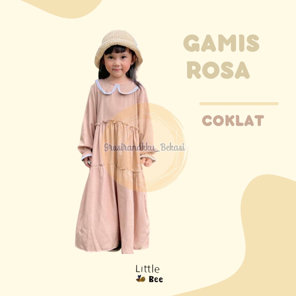 Gamis Anak Rosa Rayon LittleBee Warna Coklat Size 2-8 thn