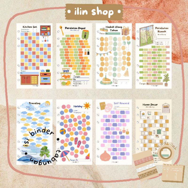 

[A6] Isi Kertas Binder Tabungan Template Kosongan Aesthetic | Loose Leaf Template A6 (6 Ring)