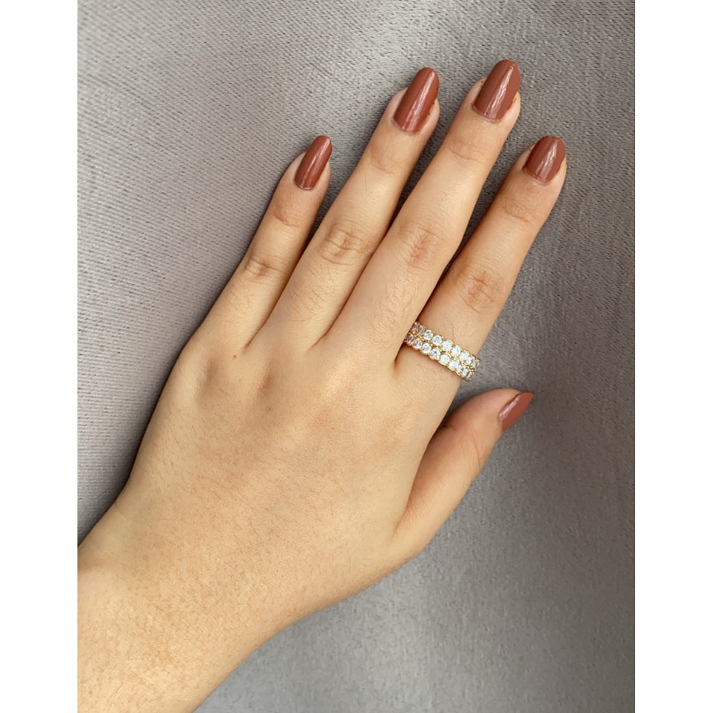 Cincin Korea Gold Plated Cakep elegan CA013 Free Size Open Ring berlian mewah 2 layer