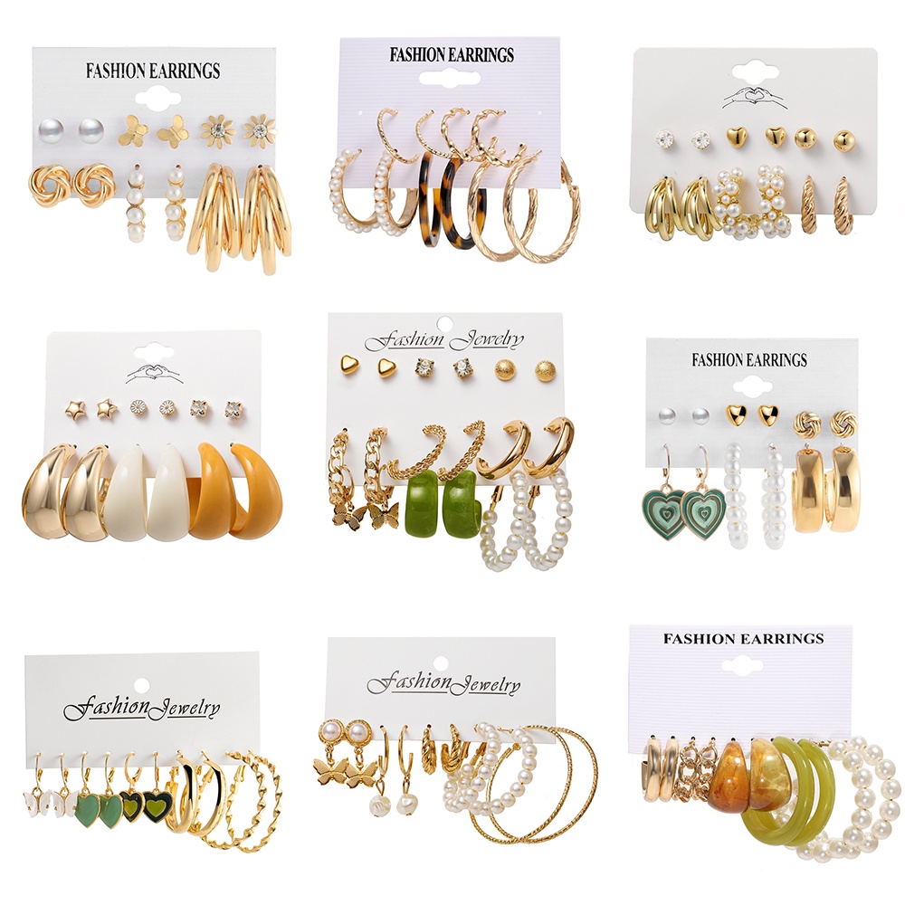 Set Anting Giwang Model Kupu-Kupu Dengan Mutiara + Rumbai Warna Gold Untuk Wanita