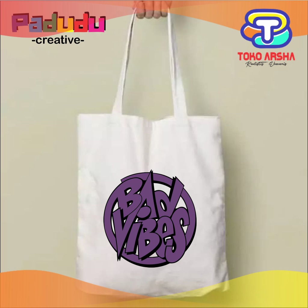 Totebag Vintage Bad Vibes Records Resleting Custom | Tote bag Korea