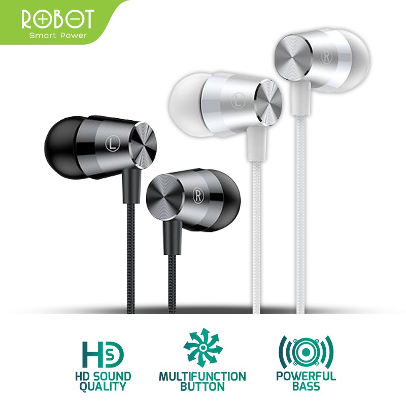 Headset Robot RE101S Wired Earphone Bass Android iPhone Original - Garansi 1 Tahun