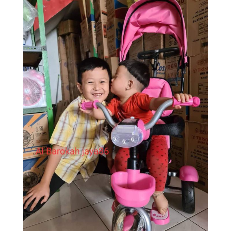 Sepeda Stroller Genio Roda Tiga Lengkap Kanopi Dorongan