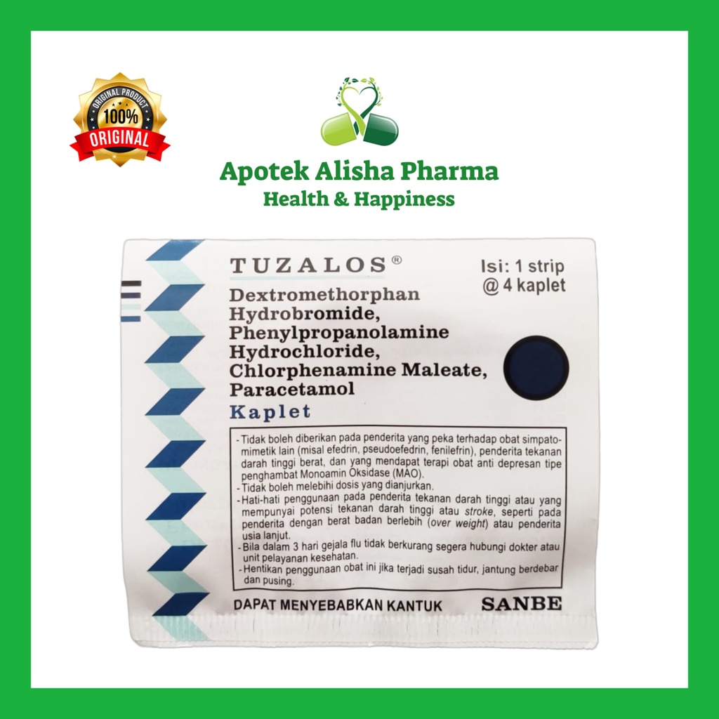 TUZALOS Strip 4 Tablet - Tuzalos Tablet Obat Batuk Flu Pilek Panas Demam Meriang Pusing Sakit Kepala / Tusalos Tablet