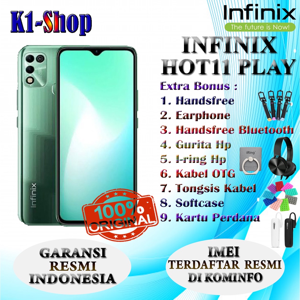 HP BARU INFINIX HOT 11 PLAY RAM 4/64 GB GARANSI RESMI INFINIX INDONESIA