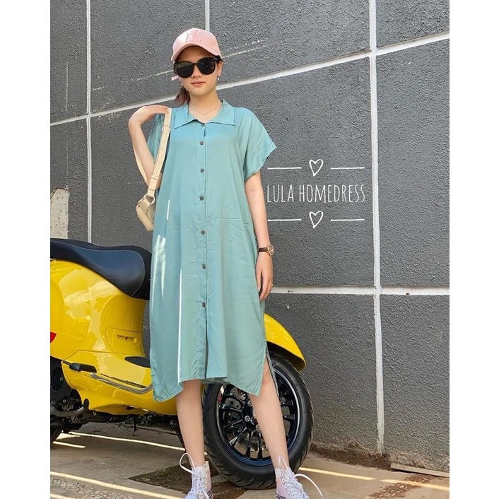 [ NEW ] Lula Homedress / Dress Polos Wanita Matt Katun Rayon / Baju Tunik Termurah / Dress Kemeja Kekinian