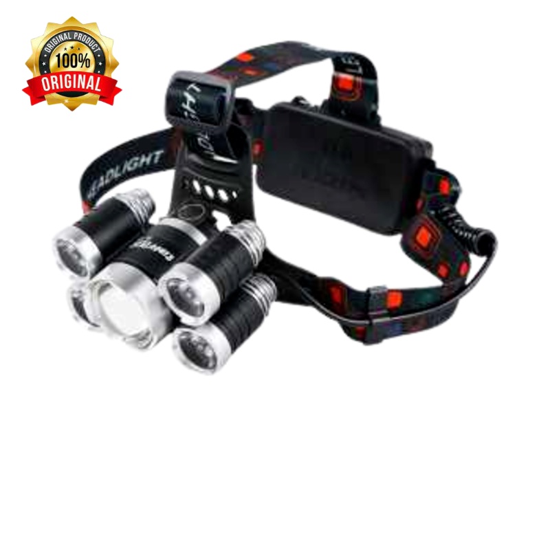 Senter Kepala LED Super Terang Headlamp Light Cree XML T6+4XPE 40000Lumen 18650+Charger Waterproof TaffLED BL254