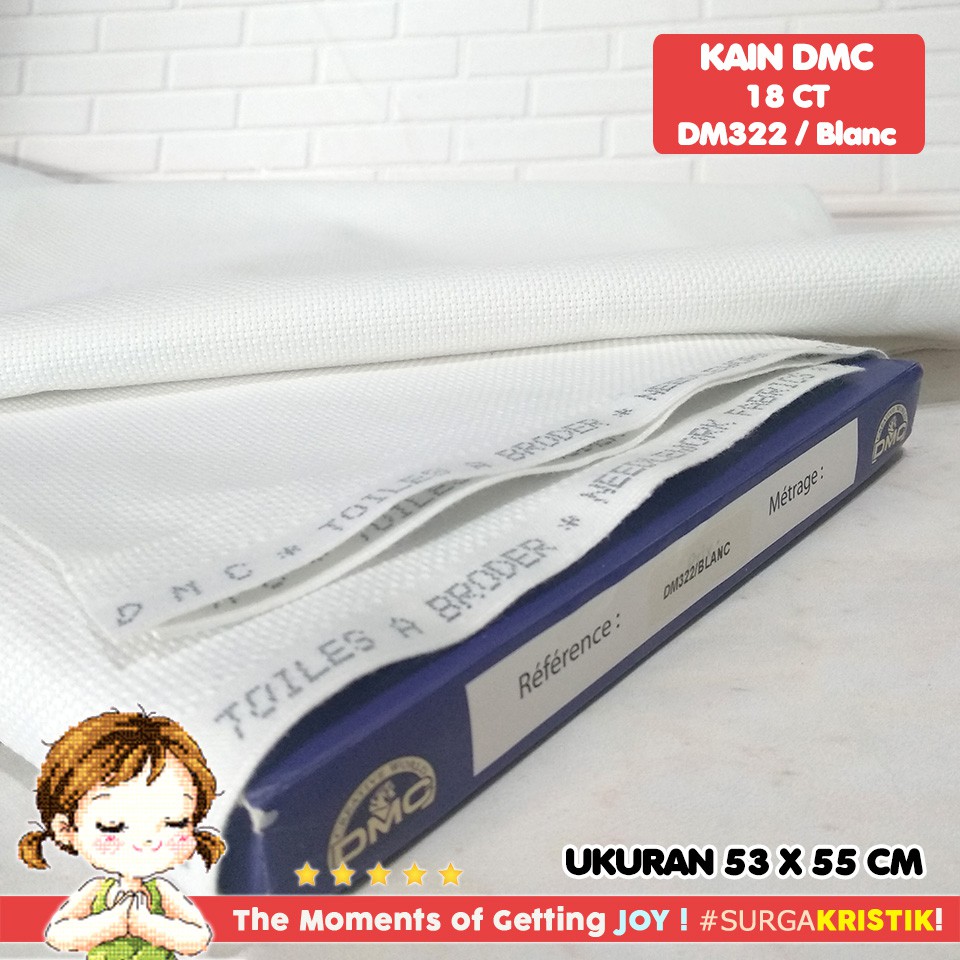 Kain Sulam Kristik Strimin Aida DMC 18ct BLANC Putih White DM322 Quarter - Kain Normal