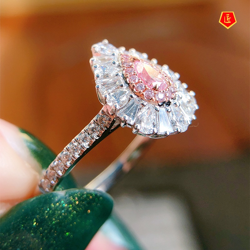 [Ready Stock]Fashion Personality Pink Diamond Ring Advanced Colorful Crystals