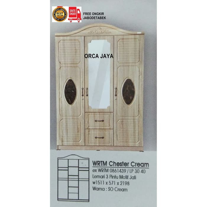 WRTM CHESTER CREAM Lemari Pakaian 3 Pintu Olympic jumbo