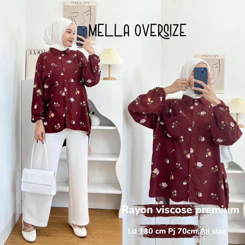 Mella Kemeja Wanita Crop Oversize Crinkle Airflow Atasan Blouse Lengan Panjang Baju Wanita Kekinian LD 110