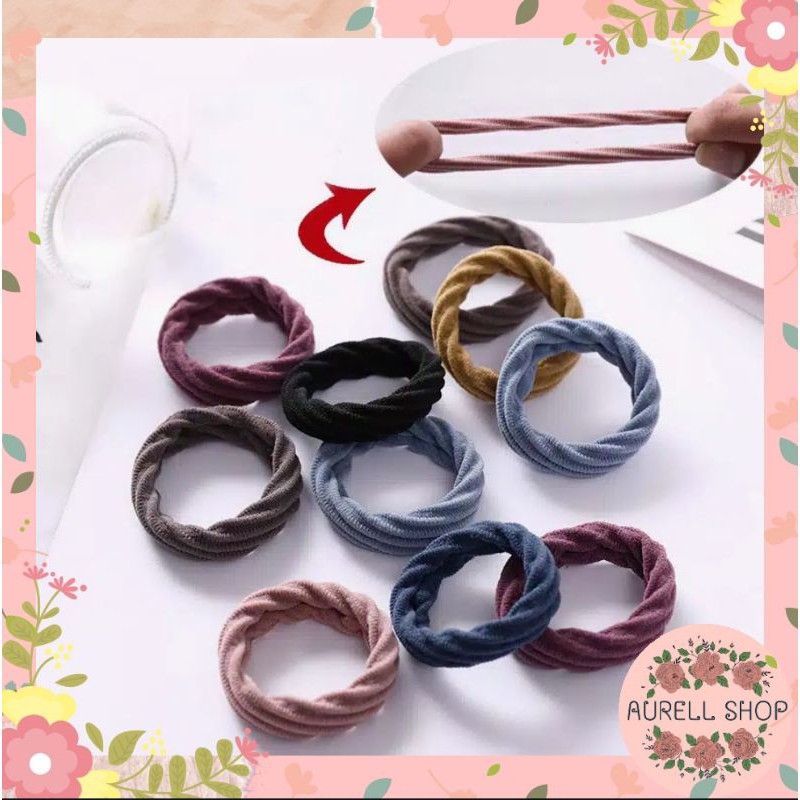 [ COD ] 20pcs IKAT RAMBUT KOREAN STYLE MOTIF / GELANG KARET RAMBUT / TALI RAMBUT ELASTIS MULTICOLOUR-6