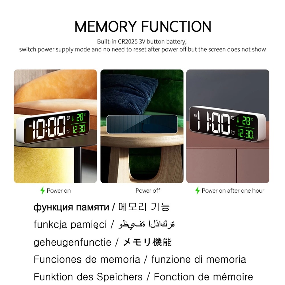 Untuk Rumah Ruang Tamu Kamar Tidur Kantor Hiasan Dinding LED Display Digital Jam Dengan Suhu Termometer Kalender LED Mirrored Clock Music Alarm Clock Fashion