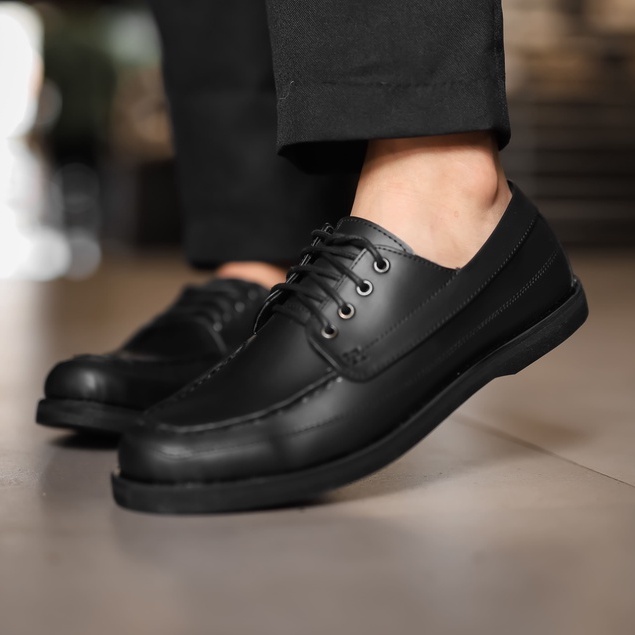 Morris Black | Sepatu Pantofel Hitam Pria Pantopel Tali Formal Casual Kerja Cowok Ori | FORIND ARF