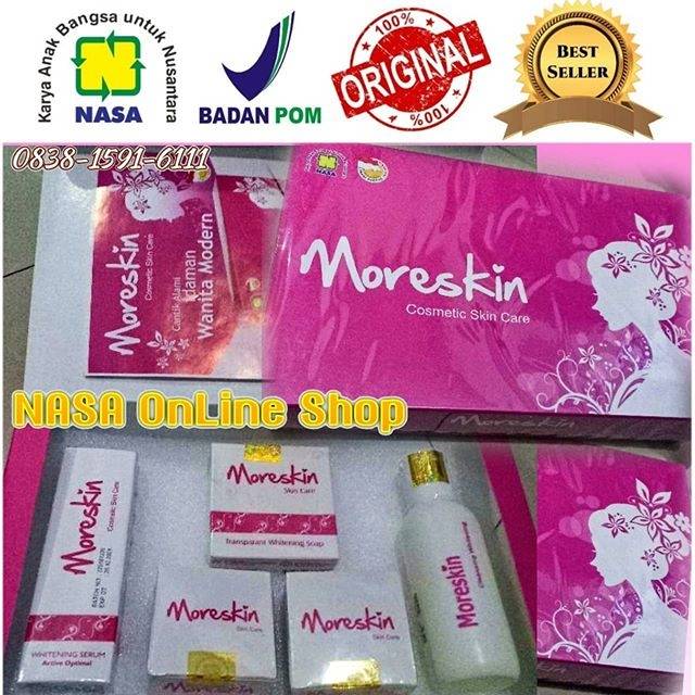 PAKET MORESKIN Pink Perawatan Cantik Glowing CTMP isi Sabun Cream Siang Malam Serum Cleanser Toner