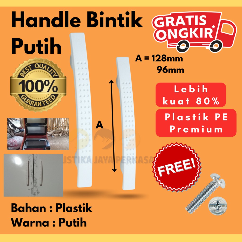 handle laci plastik 128mm warna putih corak bintik