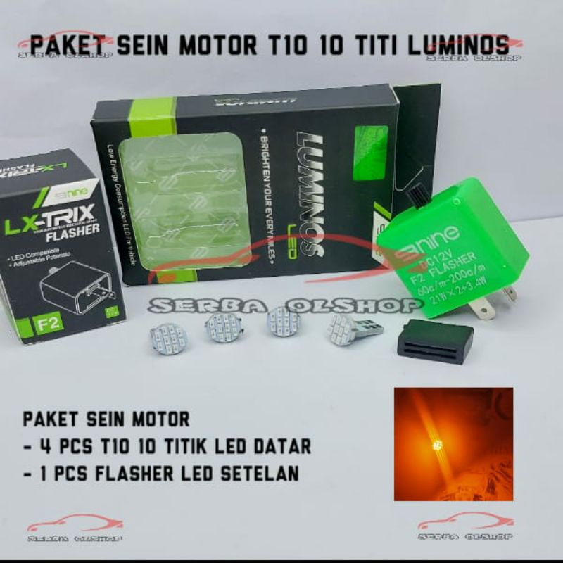 NINE LAMPU LED PAKET LAMPU LED SEIN MOTOR T10 DATAR 10 TITIK + FLASHER LED SETELAN  MOTOR SEIN MOTOR