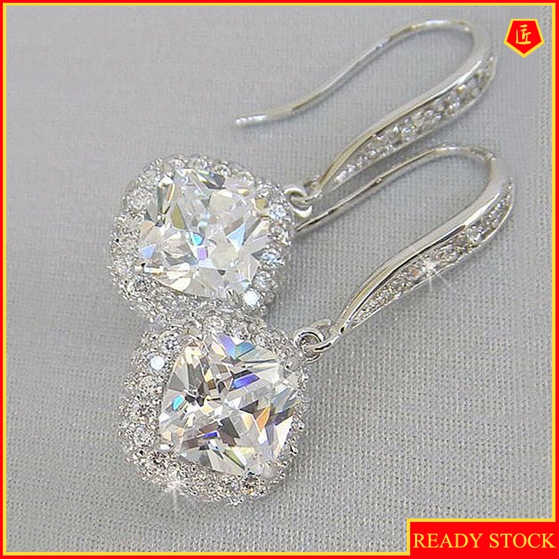 [Ready Stock]New High-End Elegant Square Diamond Earrings