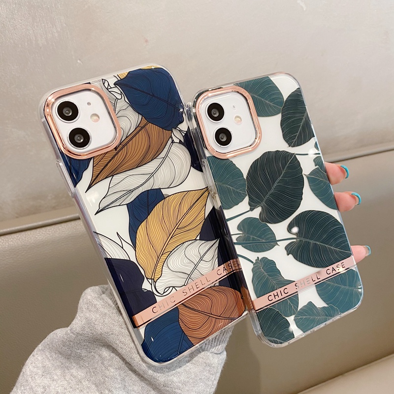 High-end electroplating Casing iPhone 12 11 Pro Max X XR XS XS 7 8 Plus SE 2020 Silicone Flowers and leaves Case soft tpu  casing-4