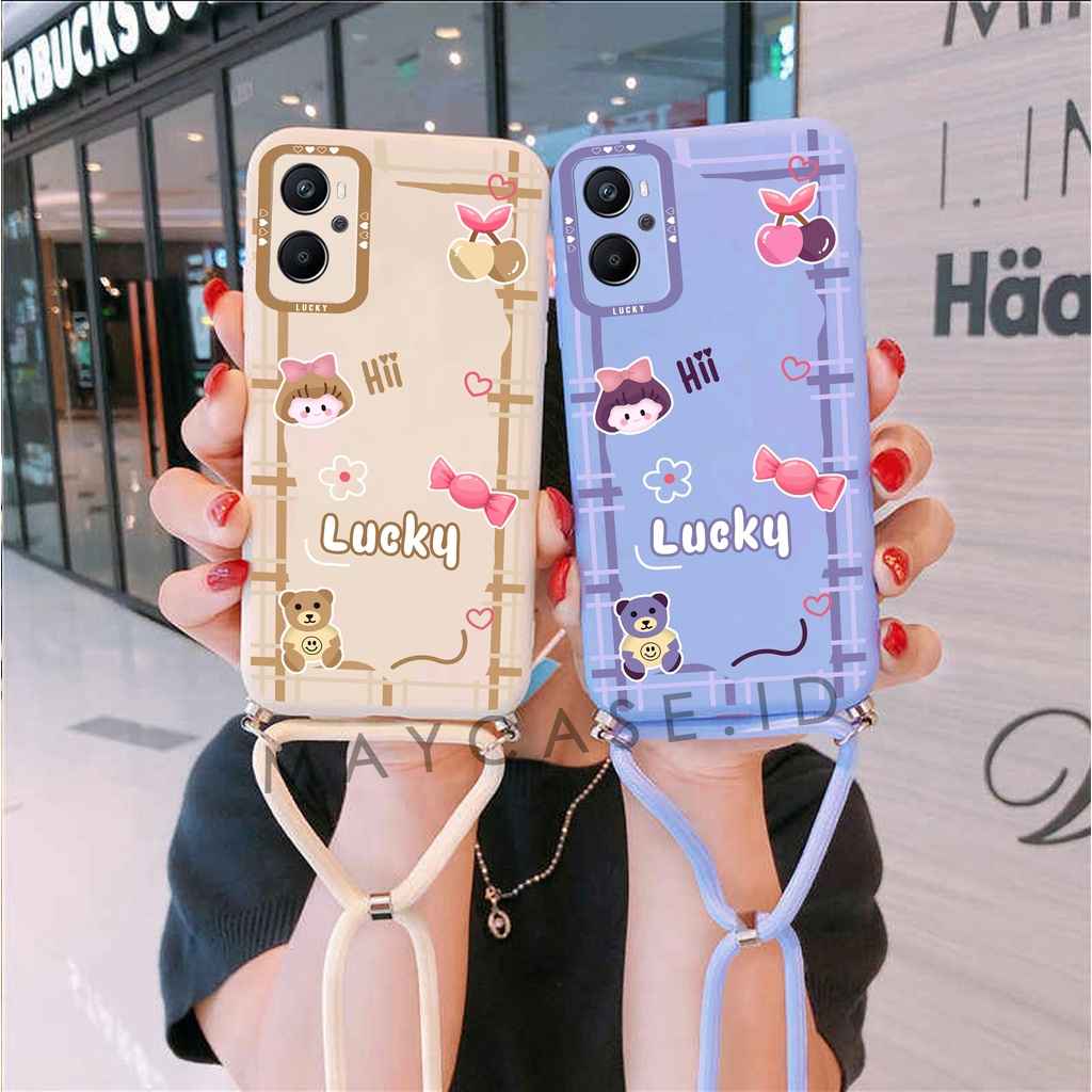 Softcase Macaron Motif Lucky Free Tali Sling Oppo A96 A76 A5 A9 2020 A15 A15S A52 A92 A53 A33 A54 A1