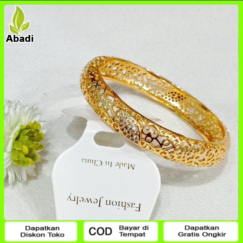 Gelang Bangkok Ukir Cantik emas muda free surat Anti Karat Titanium Terlarir