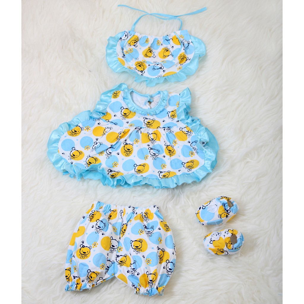 Set Bayi Boneka 4in 1/Setelan Stelan Baju Bayi Premium Murah/Baju Harian Bayi/Set Baju Bayi Lucu