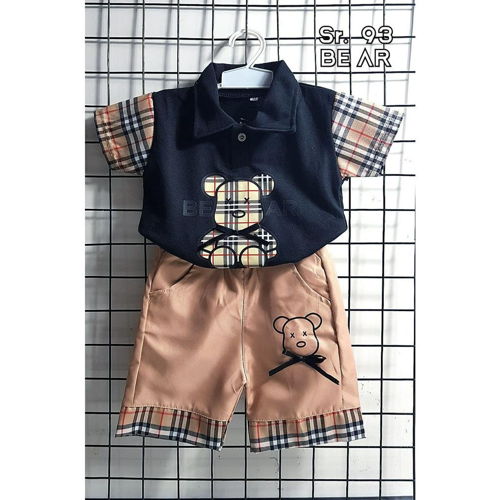 SETELAN WANGKY ANAK LAKI LAKI _GENJIRO_STORE ID_SETELAN BORDIR BONEKA BAHAN BURBERRY/TANAGAN PENDEK CELANA PENDEK/COD/6BLN SAMPAI 4THN_ COD