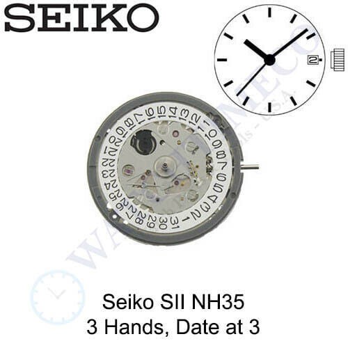 SEIKO TIME MODULE NH35 ORIGINAL MOVEMENT 3 HANDS DAY DATE 3 JARUM ORIGINAL