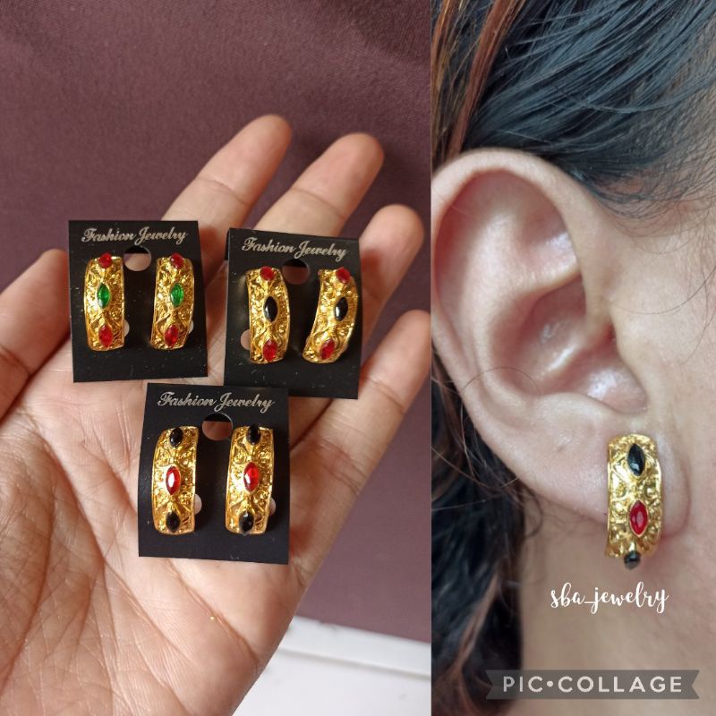 giwang tusuk alpaka bali lapis emas