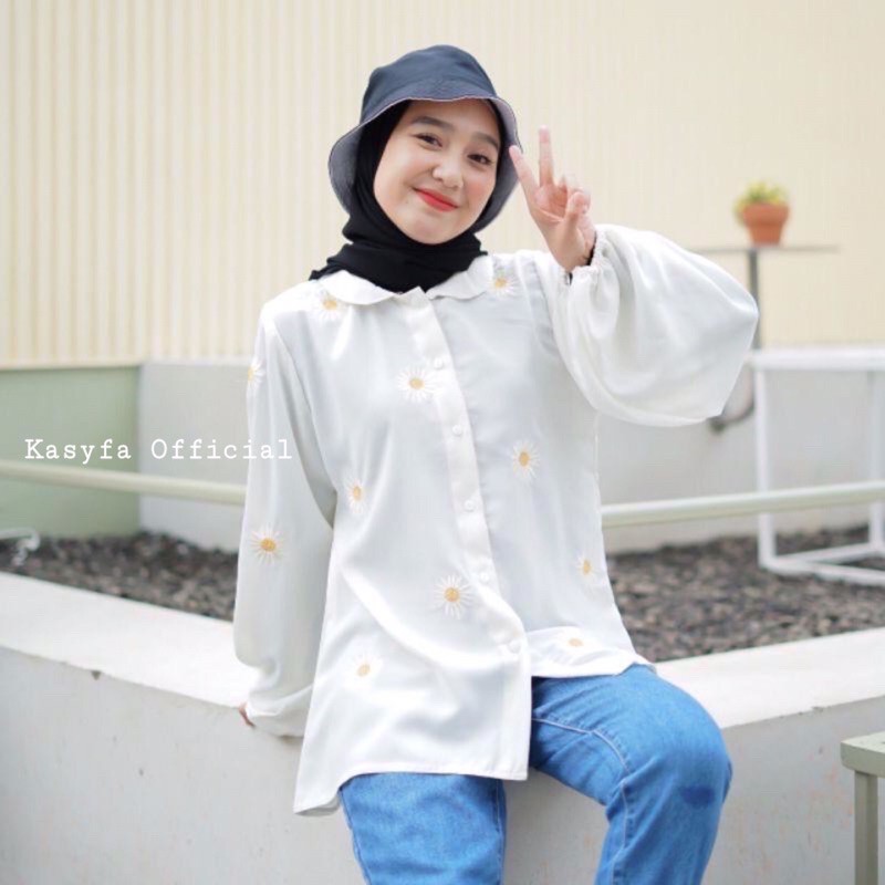 DAISY SUN FLOWER SHIRT TOP BLOUSE // BLOUSE BORDIR BUNGA MATAHARI