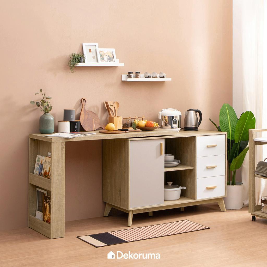 Dekoruma Isy Lemari Dapur dengan Meja Makan | Swivel Kitchen Island