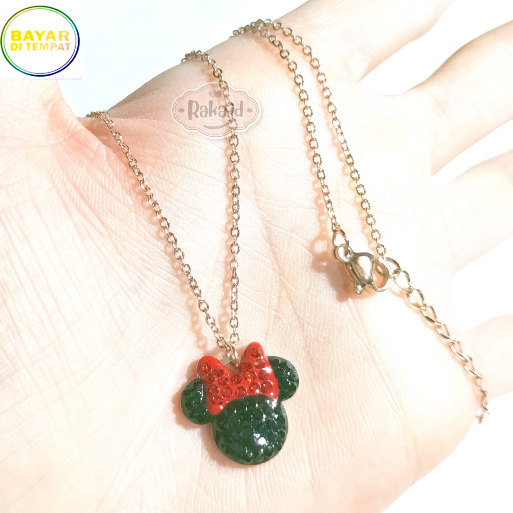 RAKA Acc - Kalung Wanita Kalung Titanium Dewasa Mickey Minnie Hitam Merah Perhiasan Cantik 496