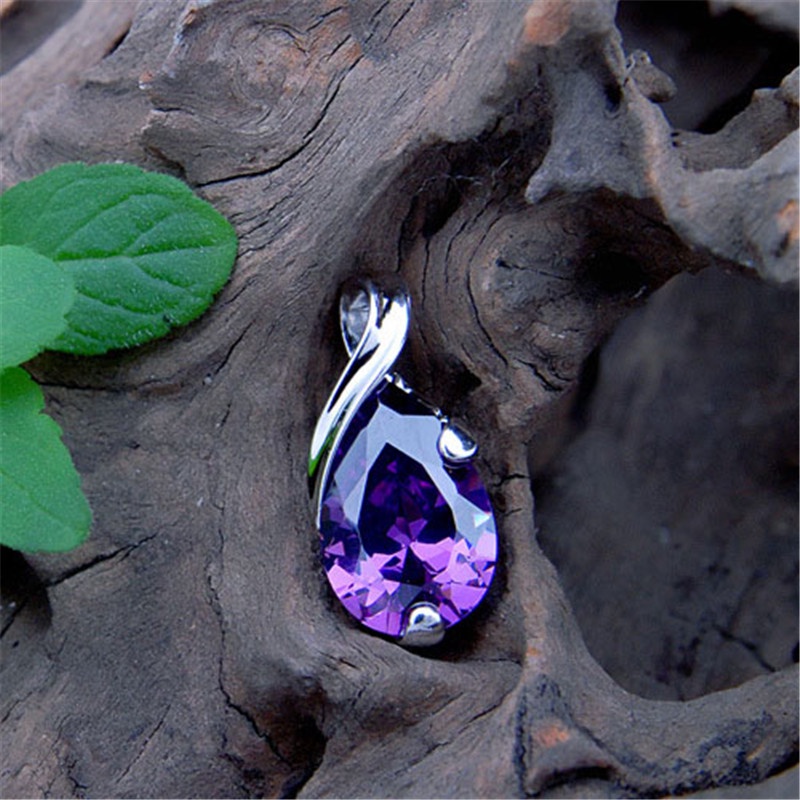 [Ready Stock]Fashion Inlaid Amethyst Drop Shape Pendant Necklace