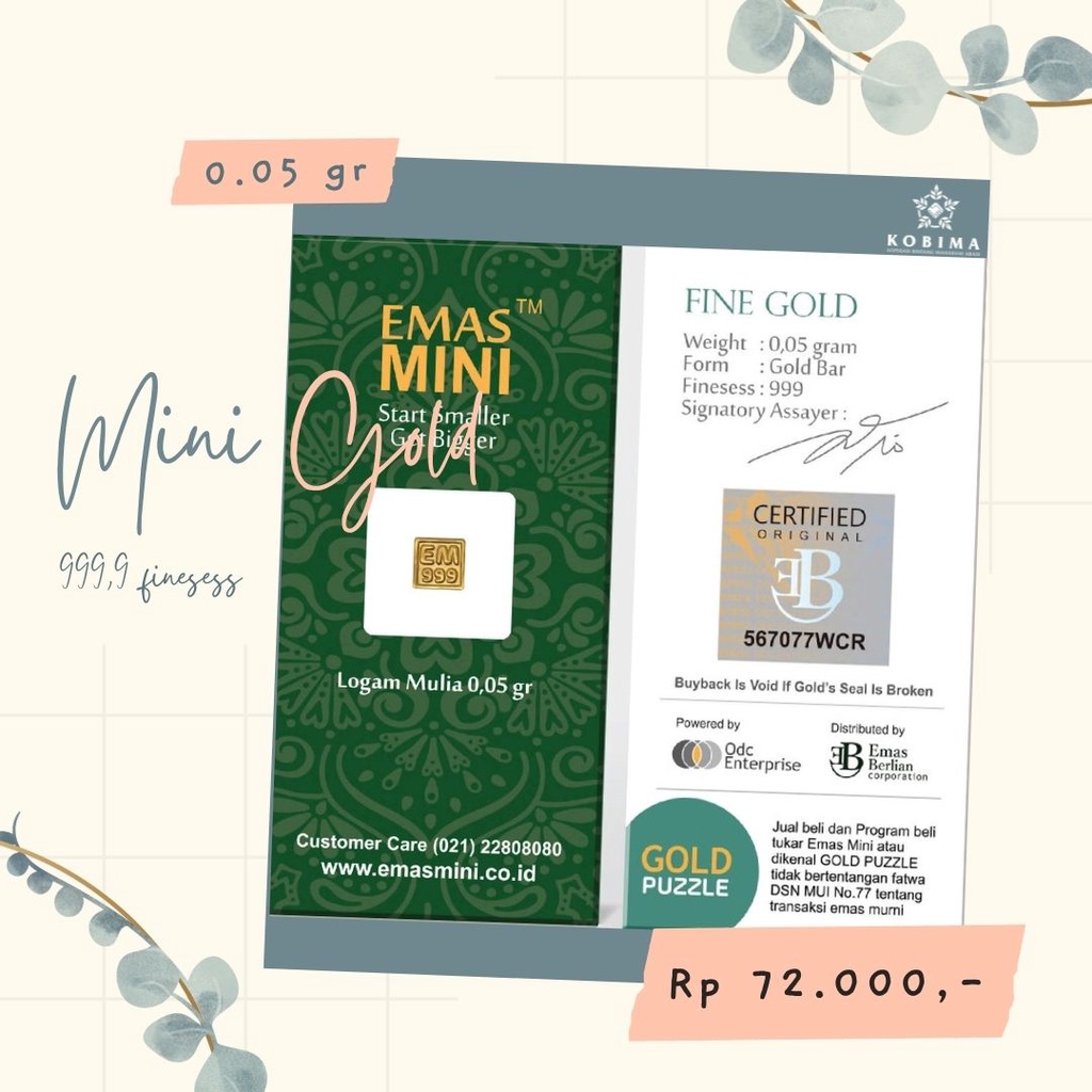 EMAS MINI LOGAM MULIA 0,05 Gram 24 karat