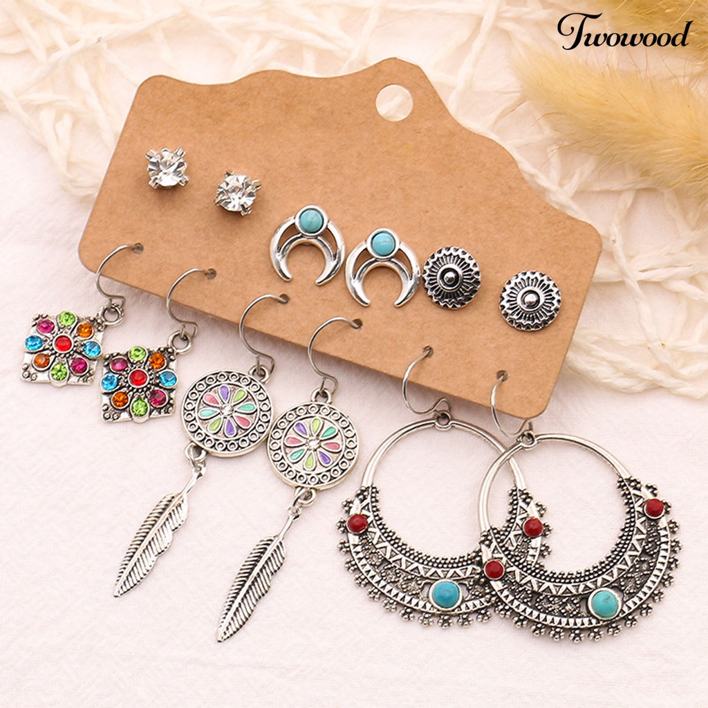 1 Set Anting Hoop Desain Bulu Bahan Alloy Untuk Harian