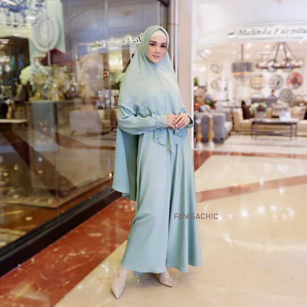 GAMIS SET IBU MENYUSUI Busui - Aliza SET Fanisachic Baju Muslim Plus jilbab Syar'i fanisa chic putih biru cream krem
