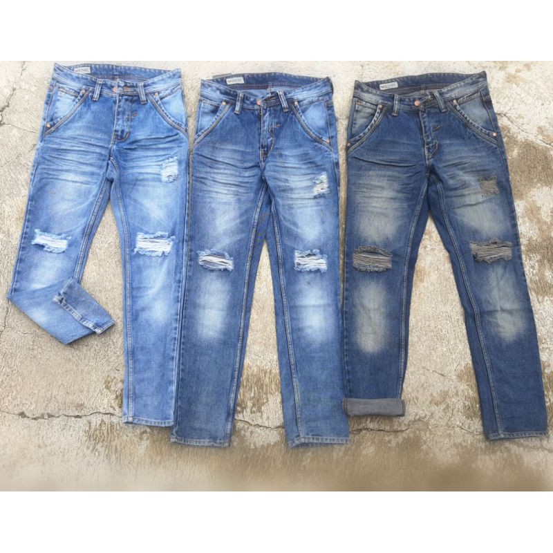 celana jeans sobek pria bunbie jeans sobek lutut celana panjang pria ripped jeans streeth