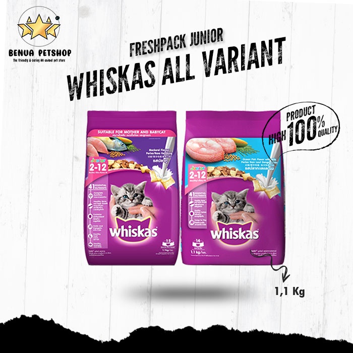 Makanan Kucing kering murah WHISKAS JUNIOR 1,1kg All Varian